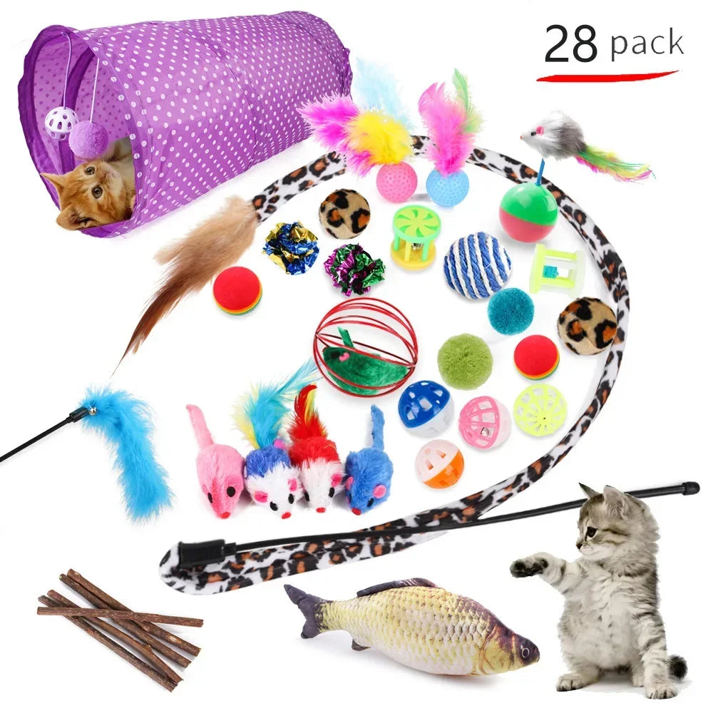Interactive Cat Play Tunnel – Foldable Mouse and Fish Toy Set for Pets