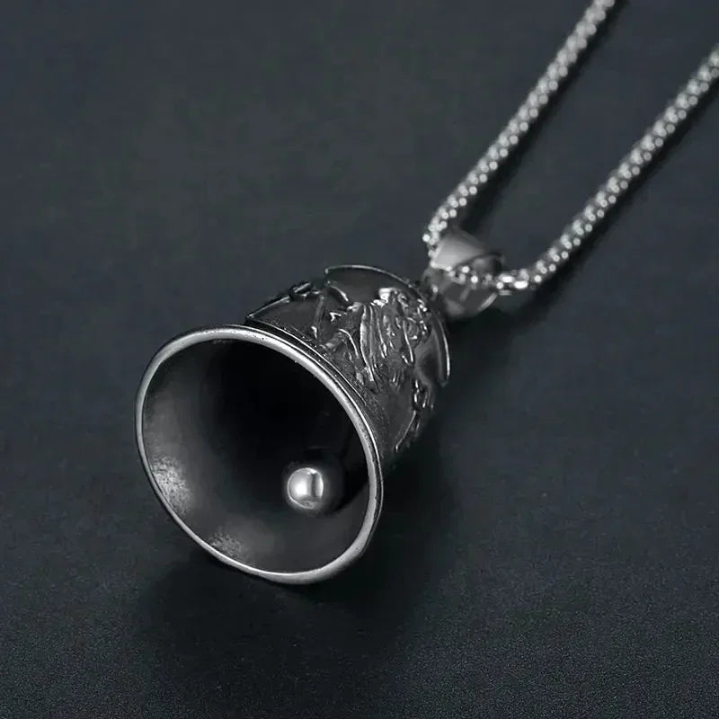 Vintage Jesus Cross Bell Pendant – Religious Biker Necklace for Men