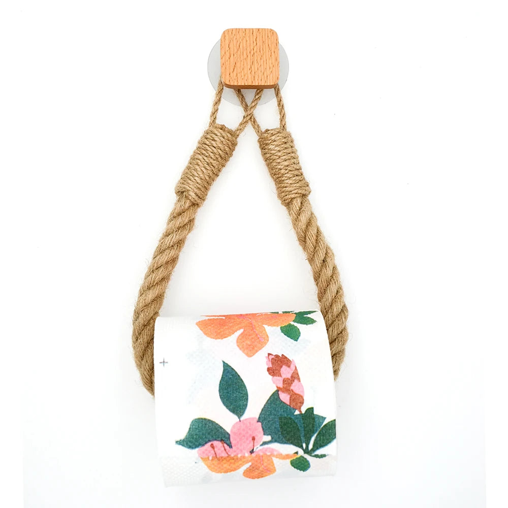 Adhesive Hemp Paper Towel Holder – Wall Mounted Rack for Bathroom Storage
