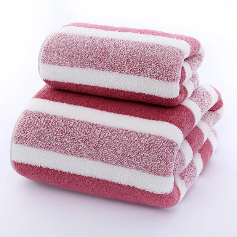 Striped Cotton Towel Set – Absorbent Quick-Dry Fabric for Bathroom Decor