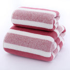 Striped Cotton Towel Set – Absorbent Quick-Dry Fabric for Bathroom Decor