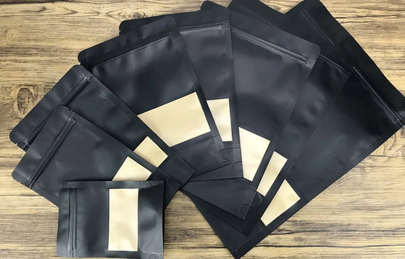 Kraft Paper Stand Up Pouches – Resealable Window Bags for Food Storage