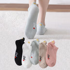 Embroidered Heart Ankle Socks – Cute Cotton Casual Footwear for Women