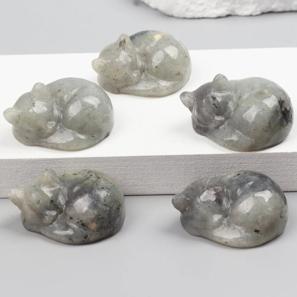 Carved Crystal Cat Figurine – Natural Stone Animal Statue for Home Decor