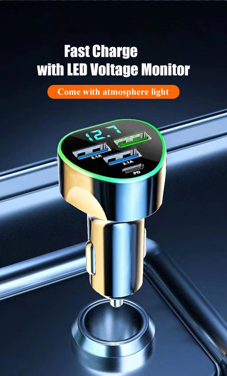 USB C Car Phone Charger – Fast Charging Adapter with LED Voltage Display
