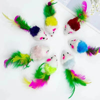 Plush Mouse Cat Toy – Durable Feather Teaser for Interactive Pet Play