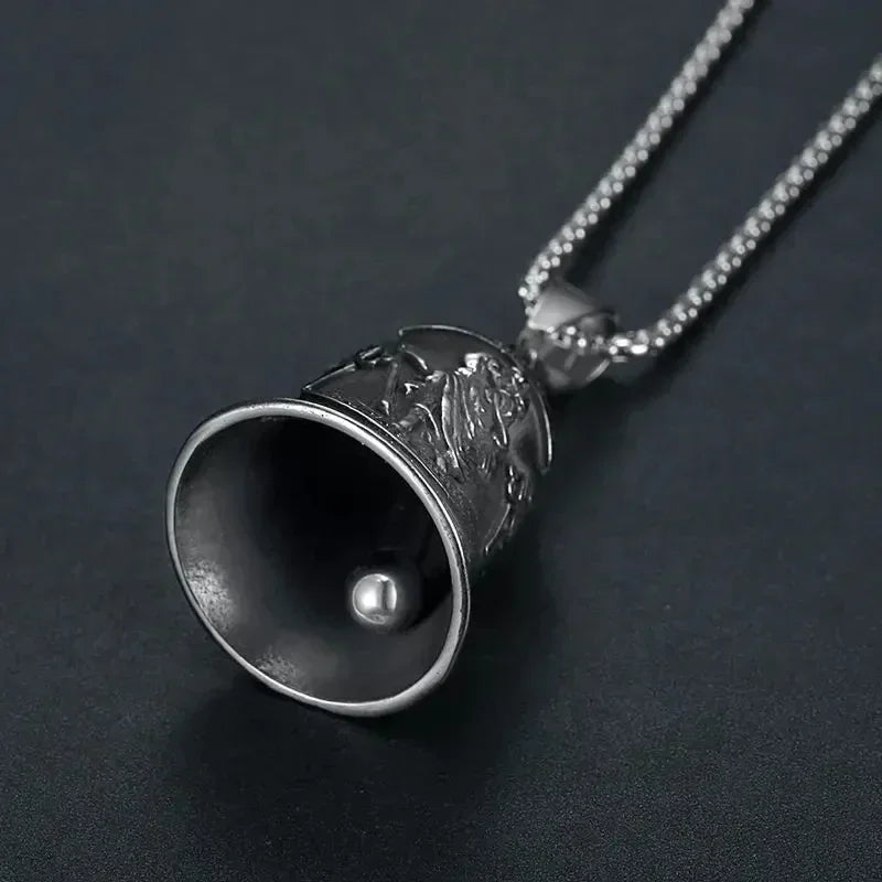 Vintage Jesus Cross Bell Pendant – Religious Biker Necklace for Men