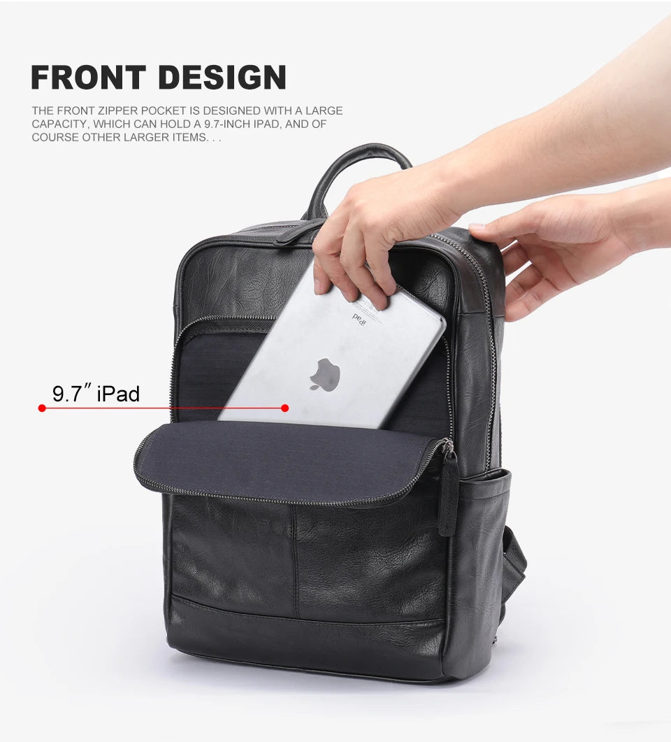 Genuine Leather Laptop Backpack – 14 Inch Business Bag for Men