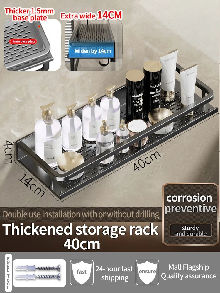 Aluminum Bathroom Shelf – Wall Mounted Storage Rack for Kitchen and Shower