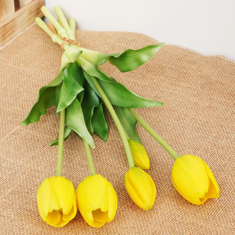 Silicone Real Touch Tulip Bouquet – Artificial Five-Head Flower for Home Decor