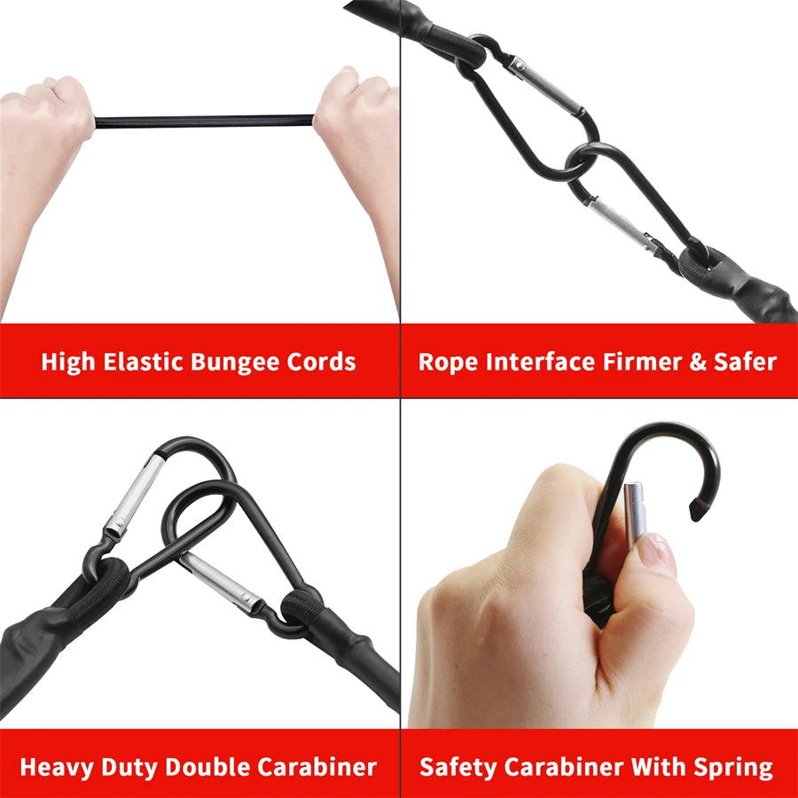 Elastic Bungee Cords with Hooks – Heavy Duty Tie Down for Car Roof Racks