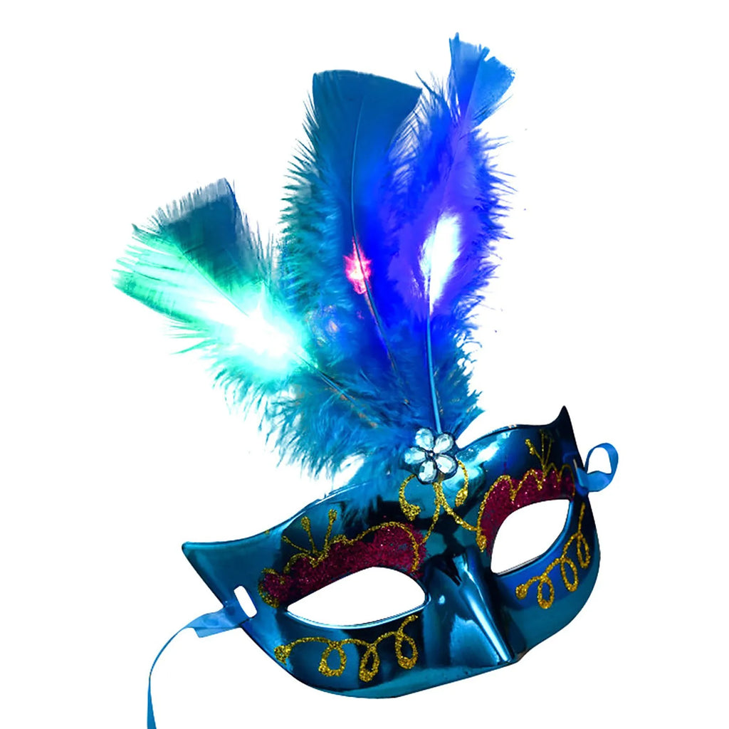 LED Feather Masquerade Mask – Glowing Venice Carnival Cosplay Costume