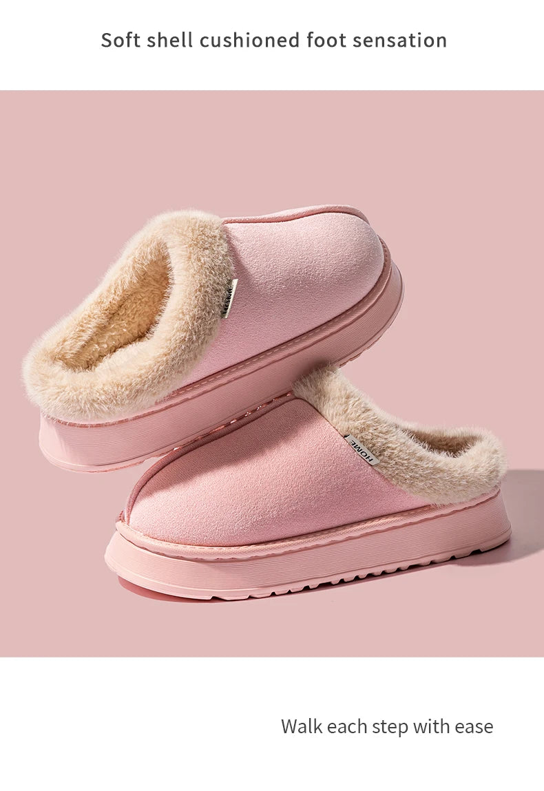 Fluffy Fur-Lined Slippers – Anti-Slip Thick Sole Winter Shoes for Indoor Home Use