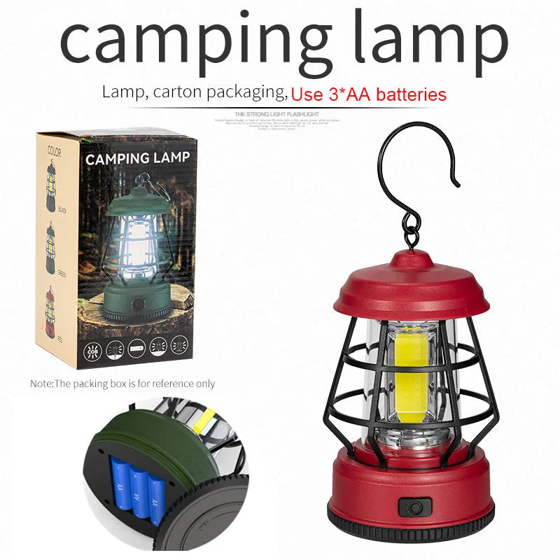Retro LED Tent Lantern – Portable Hanging Lamp for Outdoor Camping