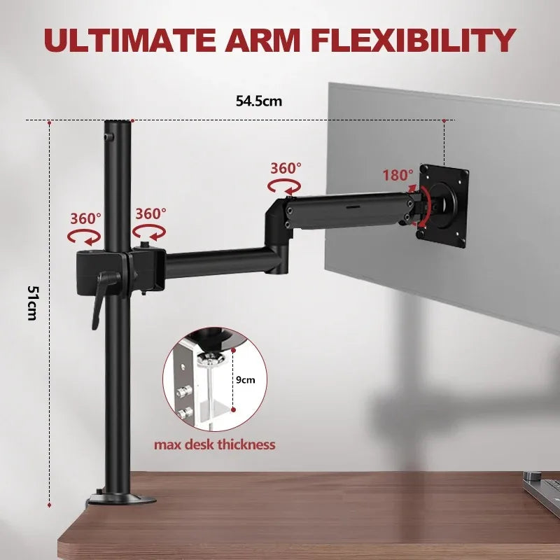 Adjustable Single Monitor Stand – 17 to 32 Inch Desktop Mount for PC Setup