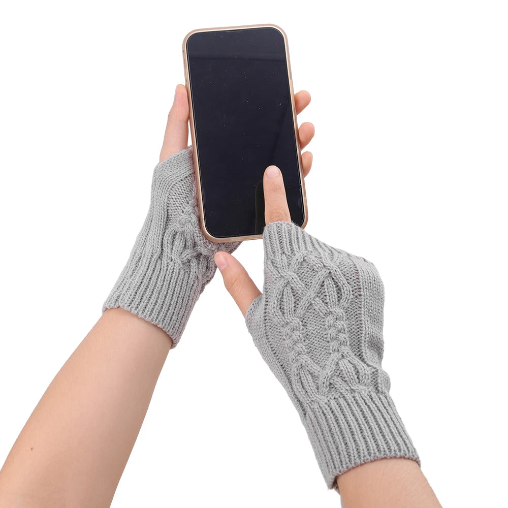Soft Wool Half Finger Gloves – Warm Knit Arm Mittens for Winter Outdoor