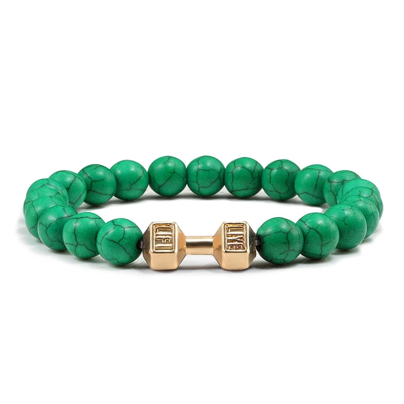 Volcanic Stone Dumbbell Bracelet – Matte Lava Bead Jewelry for Fitness Enthusiasts