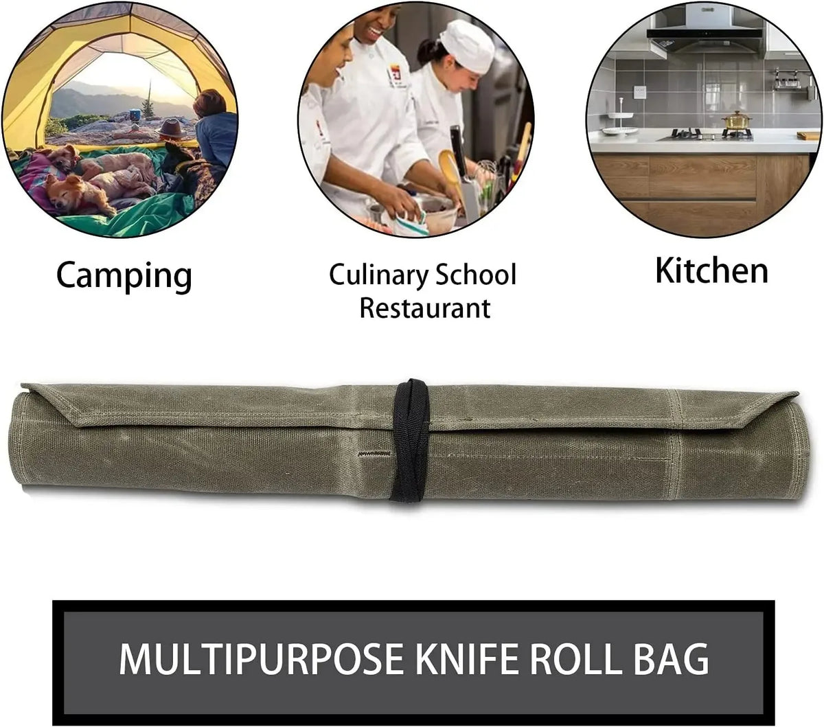 Waxed Canvas Knife Roll Bag – Portable Chef Storage for Camping and BBQ
