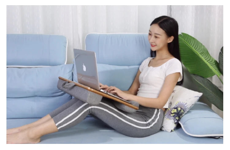 Portable Wooden Laptop Bed Desk – 15 Inch Lap Tray with Cushion for Study