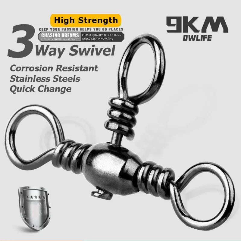 Stainless Steel 3-Way Barrel Swivels – Fishing Tackle for Saltwater Rigs