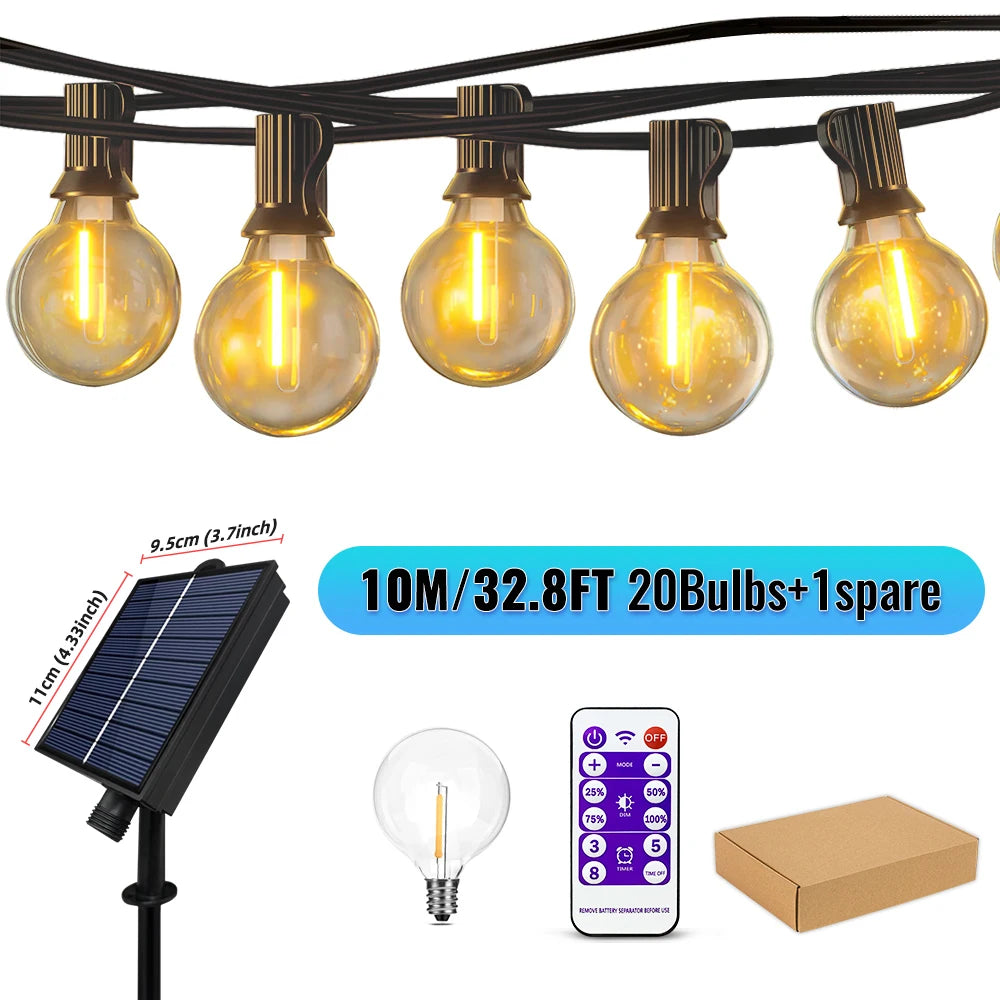 G40 Solar LED String Lights – Weatherproof Shatterproof Decor for Patio