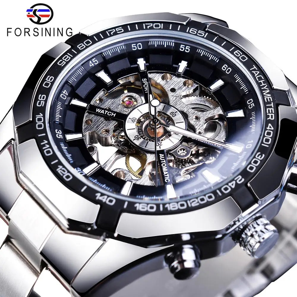 Skeleton Mechanical Watch – Stainless Steel Waterproof Accessory for Men
