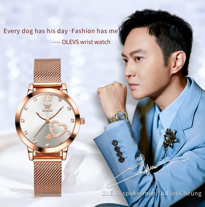 Quartz Women's Watch – Milanese Mesh Band with Diamond Accents for Daily Wear