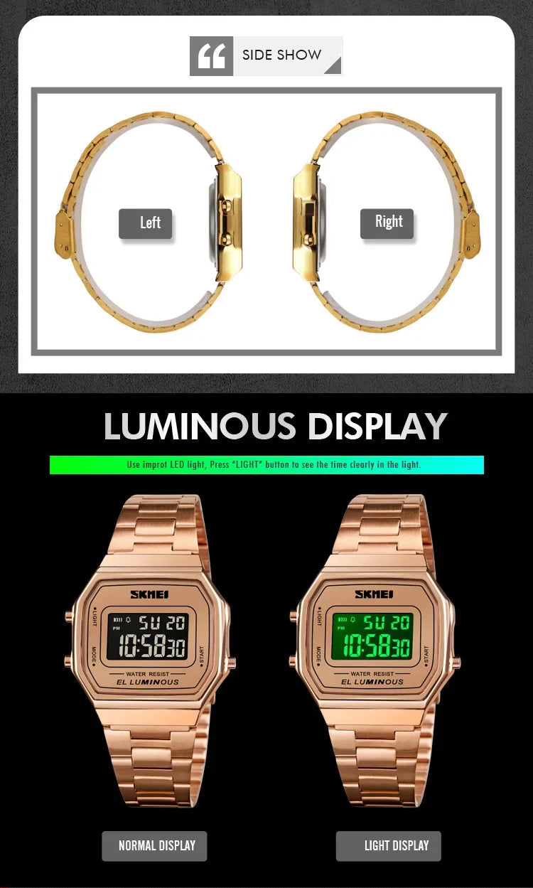 Retro LED Digital Watch – Stainless Steel Wristwatch for Men