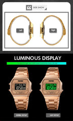 Retro LED Digital Watch – Stainless Steel Wristwatch for Men