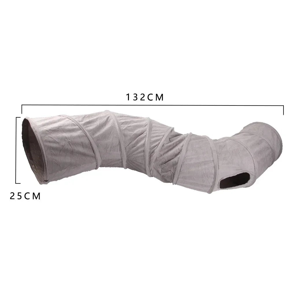 Collapsible S-Shape Cat Tunnel – Grey Suede Crinkle Toy for Indoor Pets