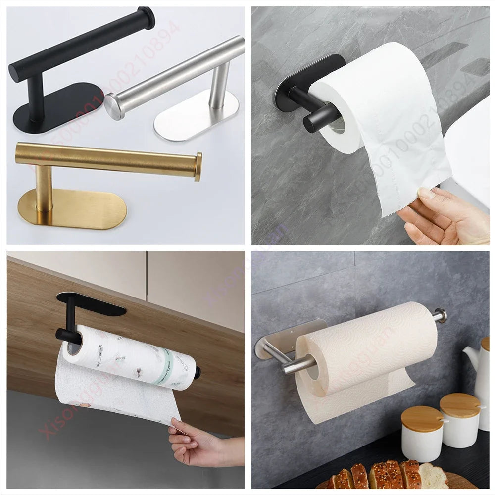 Adhesive Paper Towel Holder – Wall Mounted Rack for Kitchen and Bathroom