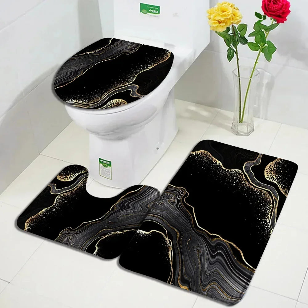 Abstract Marble Bath Mat Set – Geometric Non-slip Rugs for Bathroom Decor