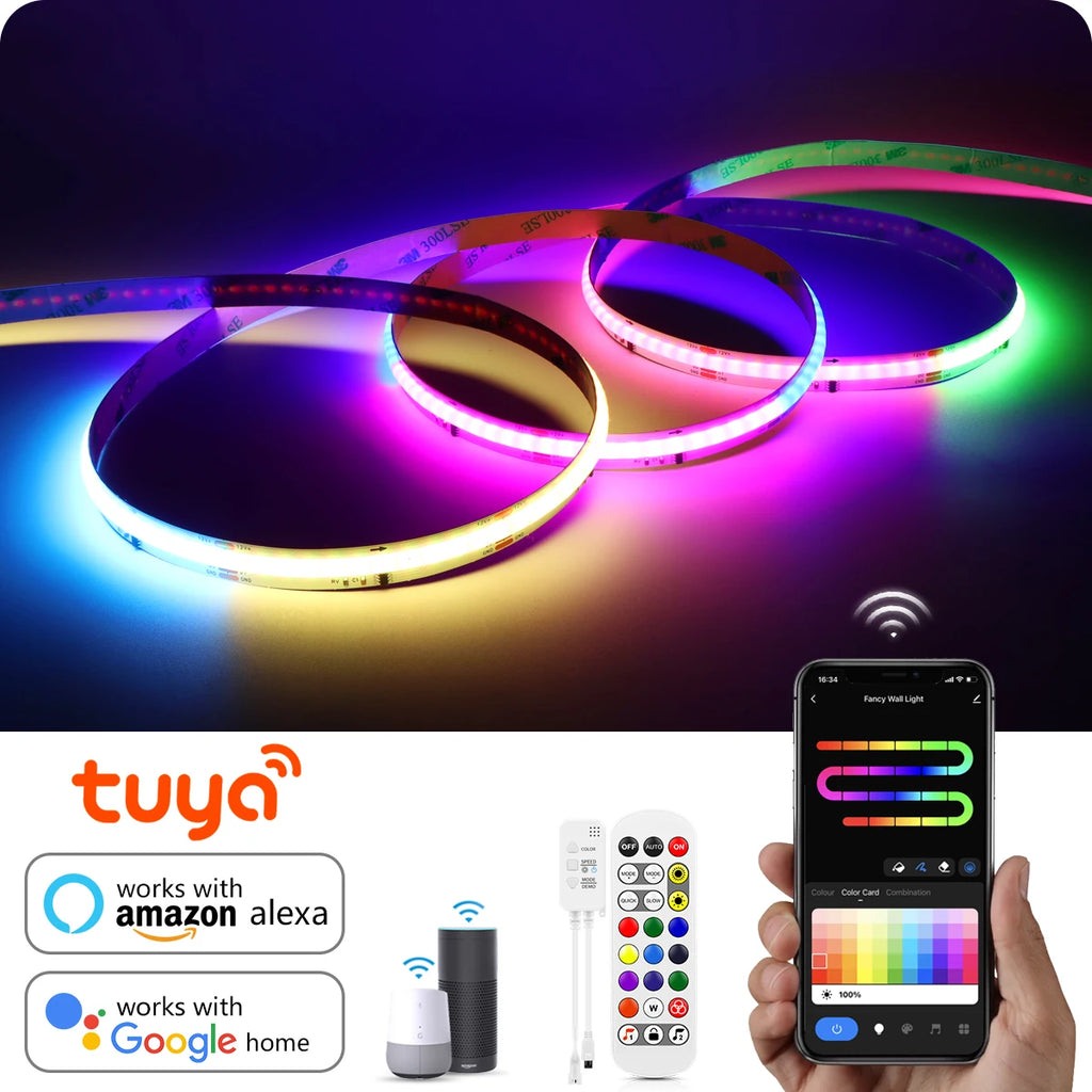 Addressable COB LED Strip Light – RGBIC WIFI Tape for Smart Home Decor