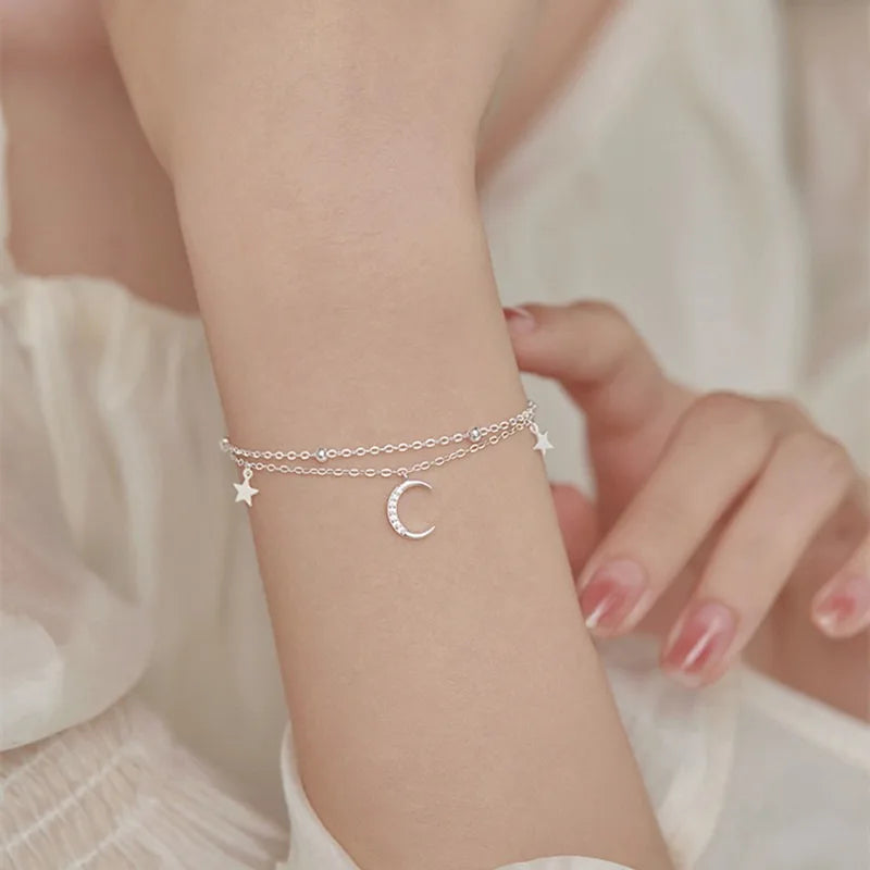 Sterling Silver Star Moon Bracelet – Vintage Crystal Jewelry for Women