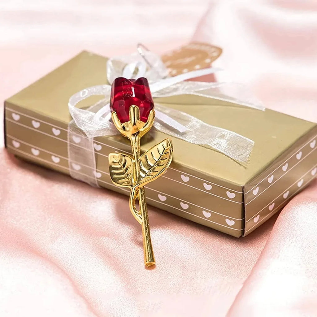 Crystal Rose Ornament – Mini Glass Flower for Valentine's Day Gift