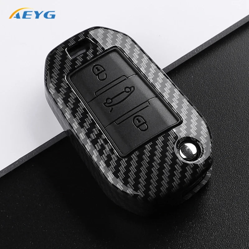 Carbon Fiber Car Key Case – Protective Keychain Cover for Peugeot and Citroen
