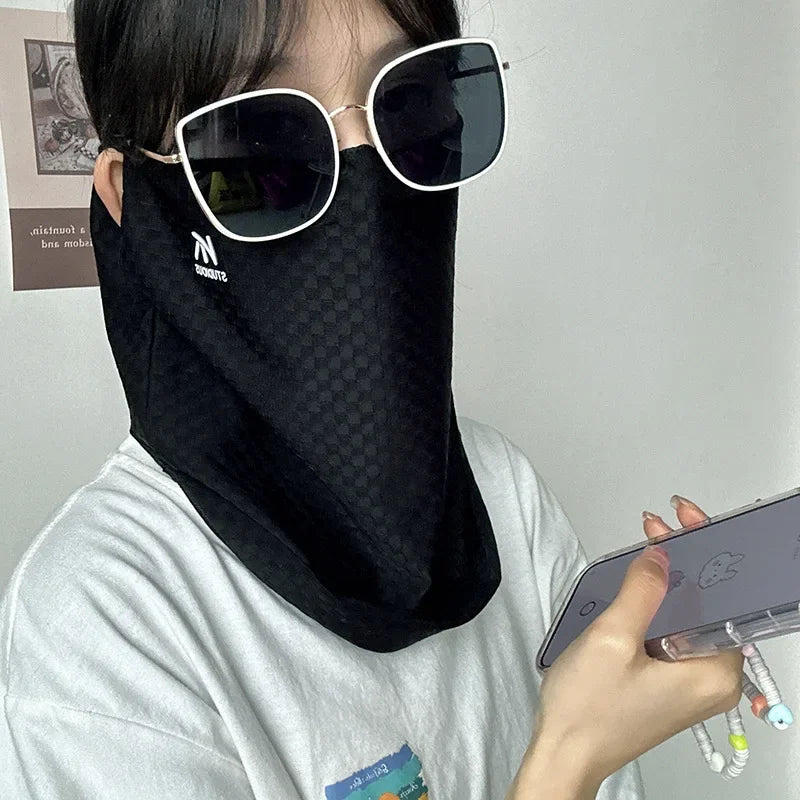Ice Silk Sun Protection Scarf – Breathable Face Veil for Cycling and Travel