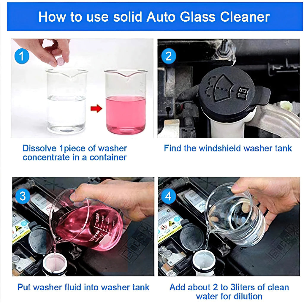 Effervescent Glass Cleaner Tablets – Concentrated Windshield Wash for Car Care