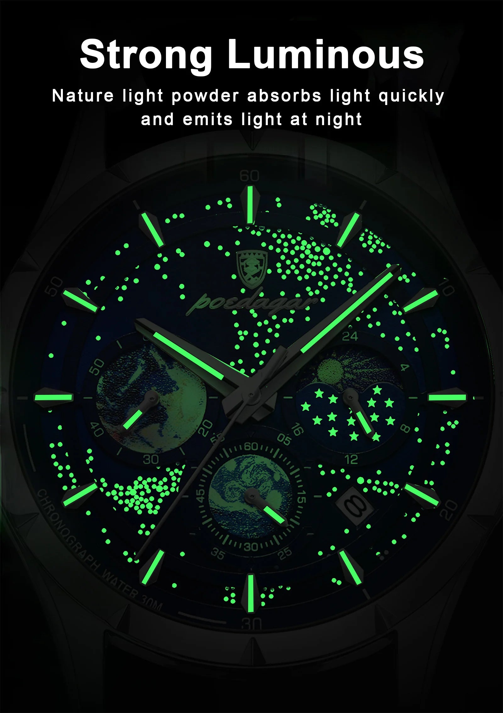 Stainless Steel Quartz Chronograph Watch – Luminous Waterproof Men's Accessory