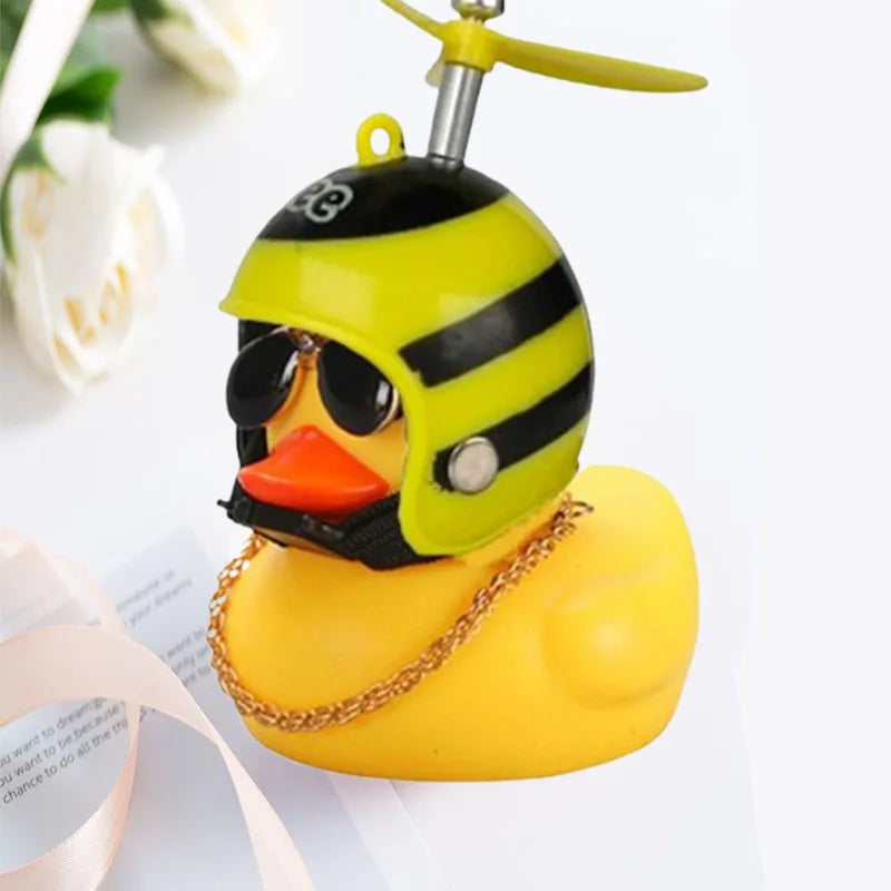 Yellow Duck Helmet Ornament – Wind-Breaking Car Dashboard Decor Accessory