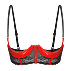 Wetlook Leather Push Up Bralette – Underwire Lace Lingerie for Sexy Cosplay