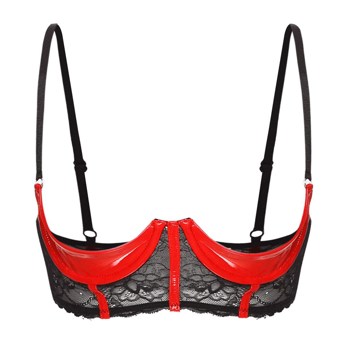 Wetlook Leather Push Up Bralette – Underwire Lace Lingerie for Sexy Cosplay