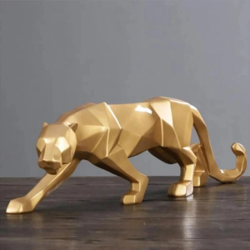 Large Geometric Panther Statue – Abstract Resin Leopard for Home Office Decor