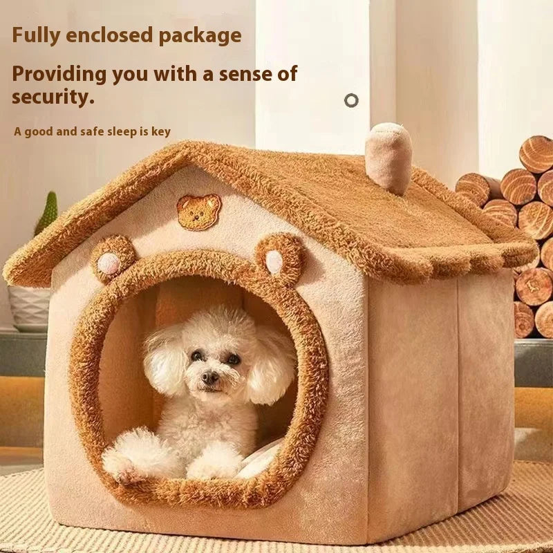 Enclosed Pet Bed – Washable Dog House for Small Dogs and Winter Warmth