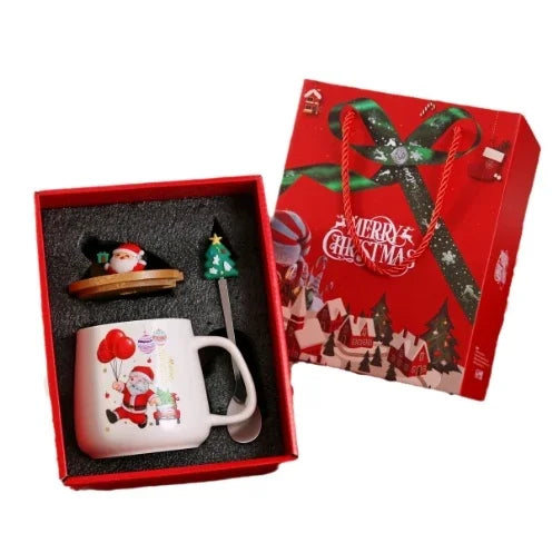 Ceramic Christmas Tree Mug – Festive Coffee Cup with Lid and Spoon for Gifts