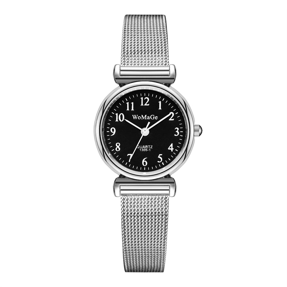 Silver Mesh Quartz Watch – Small Dial Stainless Steel for Women