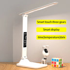 LED Desk Lamp – Rechargeable Touch Light with Alarm and Thermometer for Study