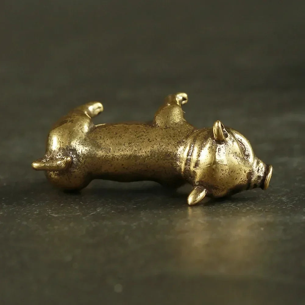 Pure Brass Pig Figurine – 3.3cm Chinese Zodiac Statue for Home Decor