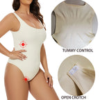 Ribbed Tummy Control Jumpsuit – Open Crotch Shapewear for Daily Compression