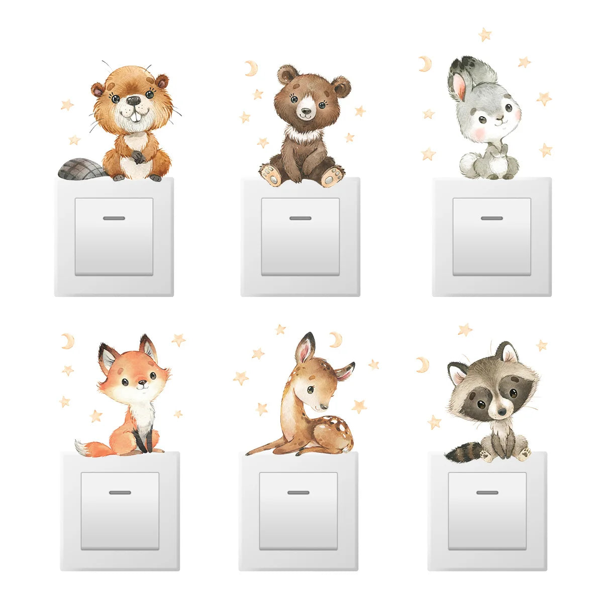 Cartoon Animal Switch Stickers – Cute Boho Wall Decals for Kids Nursery